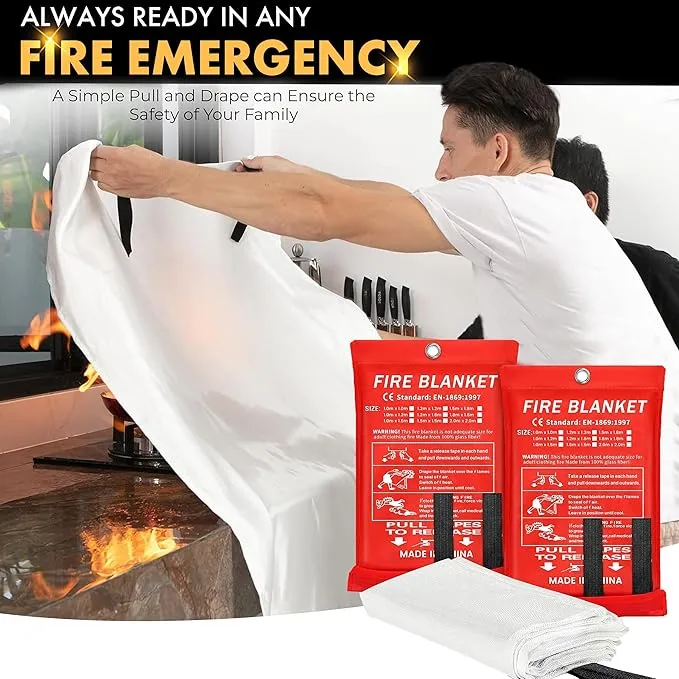 40”x40” Fire Blanket for Home and Kitchen, Emergency Fire Extinguisher Blanket, High Heat Resistant Fire Suppression for Home Safety Kitchen, and Camping (1)