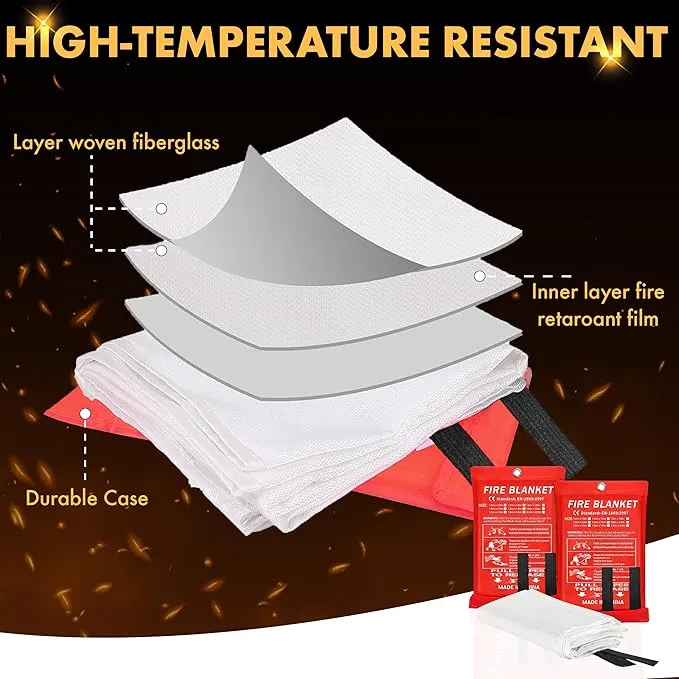 40”x40” Fire Blanket for Home and Kitchen, Emergency Fire Extinguisher Blanket, High Heat Resistant Fire Suppression for Home Safety Kitchen, and Camping (1)