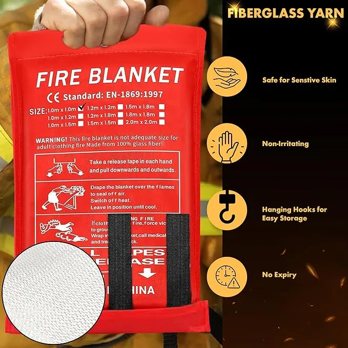 40”x40” Fire Blanket for Home and Kitchen, Emergency Fire Extinguisher Blanket, High Heat Resistant Fire Suppression for Home Safety Kitchen, and Camping (1)