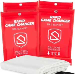 40x40 in. Fire Blanket - 100% Fiberglass - Safety Fire Shield - Heat Resistant for Emergency Home and Workplace Use (4-Pack)