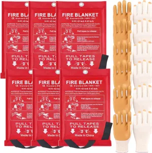 43 in Emergency Fire Blanket - 6 Pack Fire Suppression Blanket for Kitchen Home Fireplace Grill Office and 6 Pair Gloves