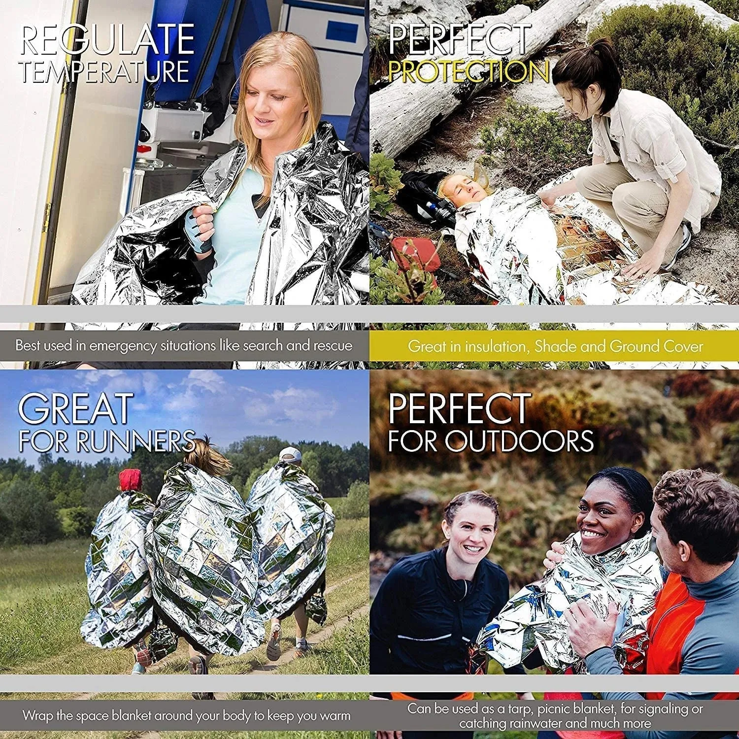 4pcs Emergency Mylar Thermal Blankets for Camping, Hiking, and First Aid