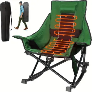 (5-9 Days Delivery) Outdoor Heated Camping Chair - 3 Heat Levels, Portable Folding Rocking Chair, Nylon, Multicolor, USB Powered for Adults, Oversized for Beach Pool Garden Yard Deck (Green)