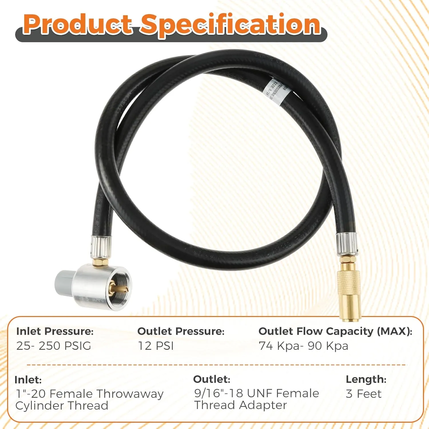 5430 Propane Extension Hose Adapter - 3 Ft Propane Regulator Extension Hose Compatible with Coleman Classic, PowerPack, Triton & Fold N Go Stoves (Not for Roadtrip LXE/LXX), Connet to 1LB Tank, 12 PSI
