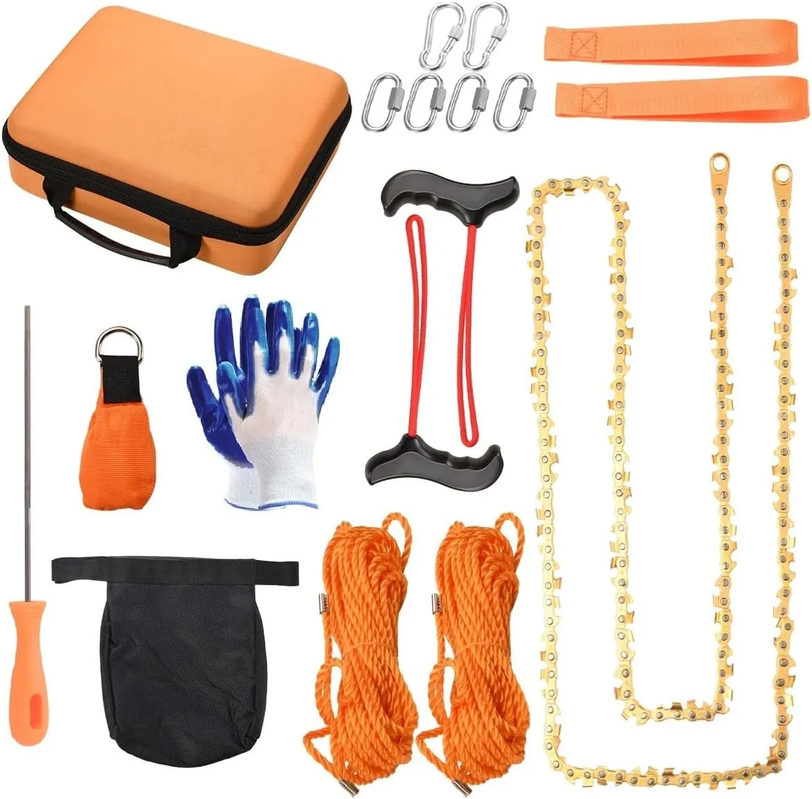 55 Inch Rope Chain Saw with 70 Sharp Teeth & 64 Feet Ropes Kit, Tree Saw High Limb Pocket Chainsaw - Pole Saws for Tree Trimming and Limb Removal