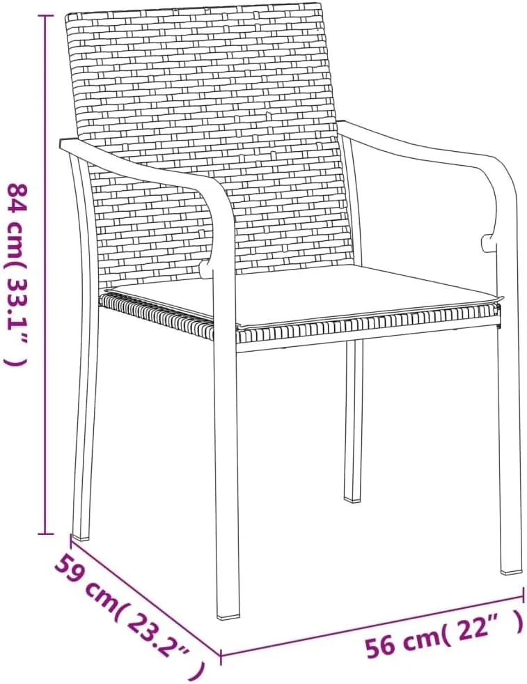6-Piece Patio Chairs Set with Cushions Black PE Rattan Outdoor Furniture for Garden Pool Beach Lounge Dining