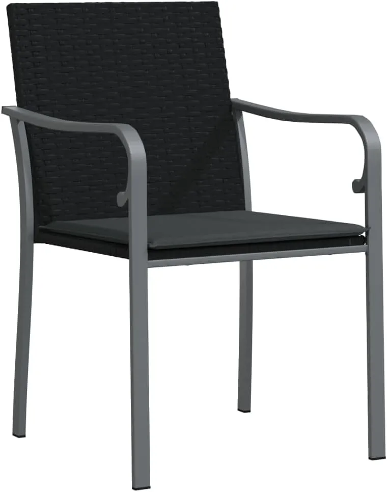 6-Piece Patio Chairs Set with Cushions Black PE Rattan Outdoor Furniture for Garden Pool Beach Lounge Dining