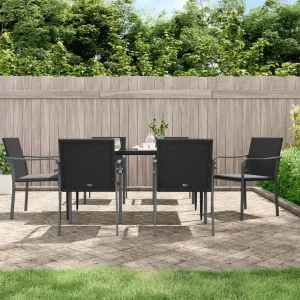 6-Piece Patio Chairs Set with Cushions Black PE Rattan Outdoor Furniture for Garden Pool Beach Lounge Dining