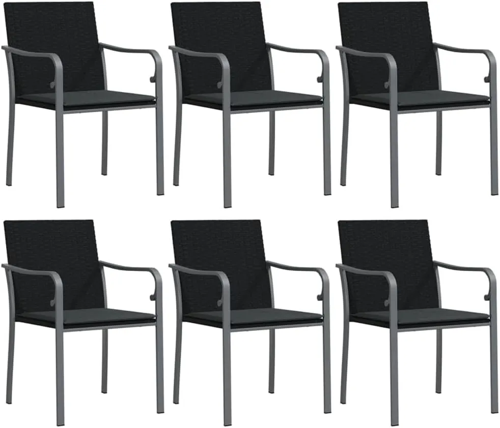 6-Piece Patio Chairs Set with Cushions Black PE Rattan Outdoor Furniture for Garden Pool Beach Lounge Dining