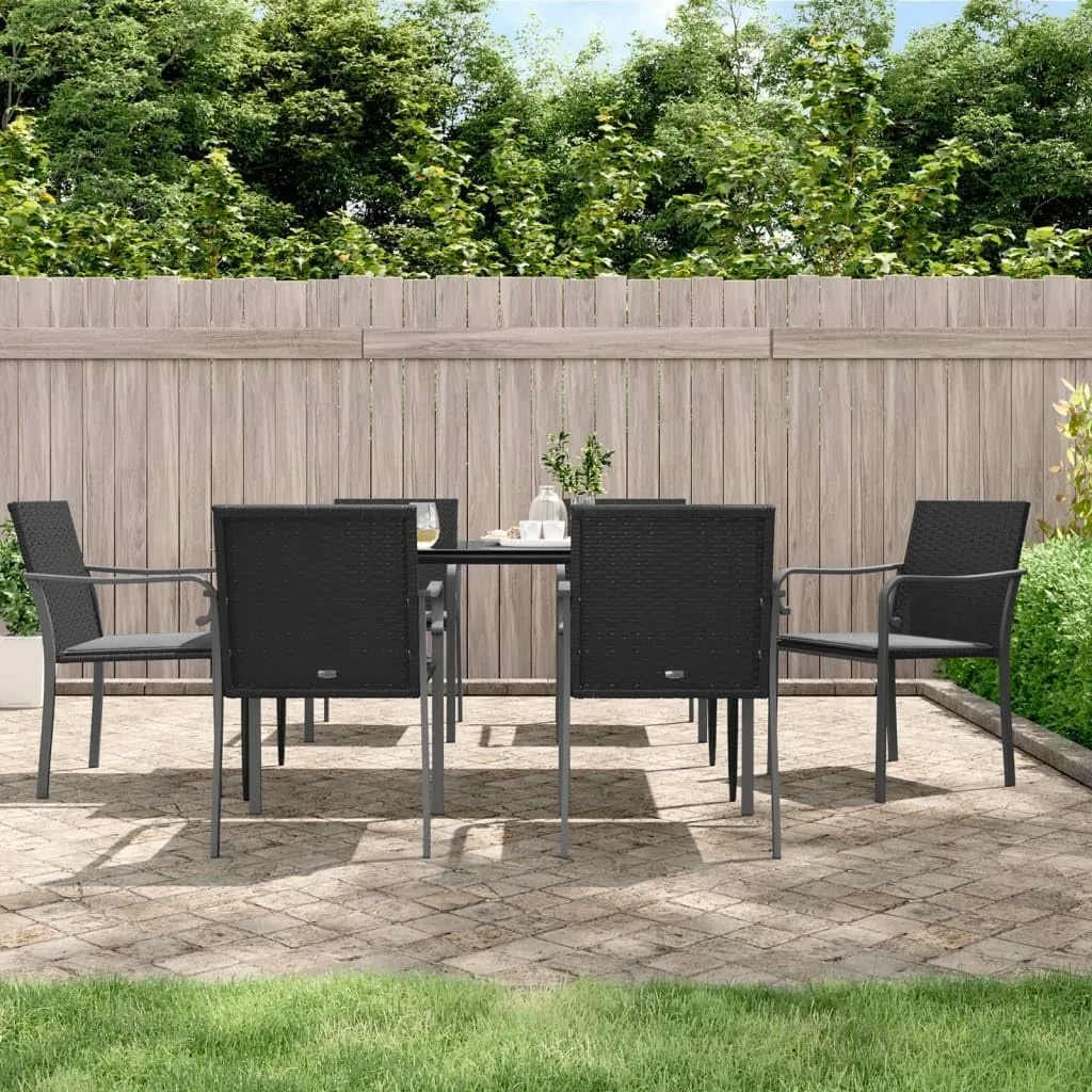 6-Piece Patio Chairs Set with Cushions Black PE Rattan Outdoor Furniture for Garden Pool Beach Lounge Dining