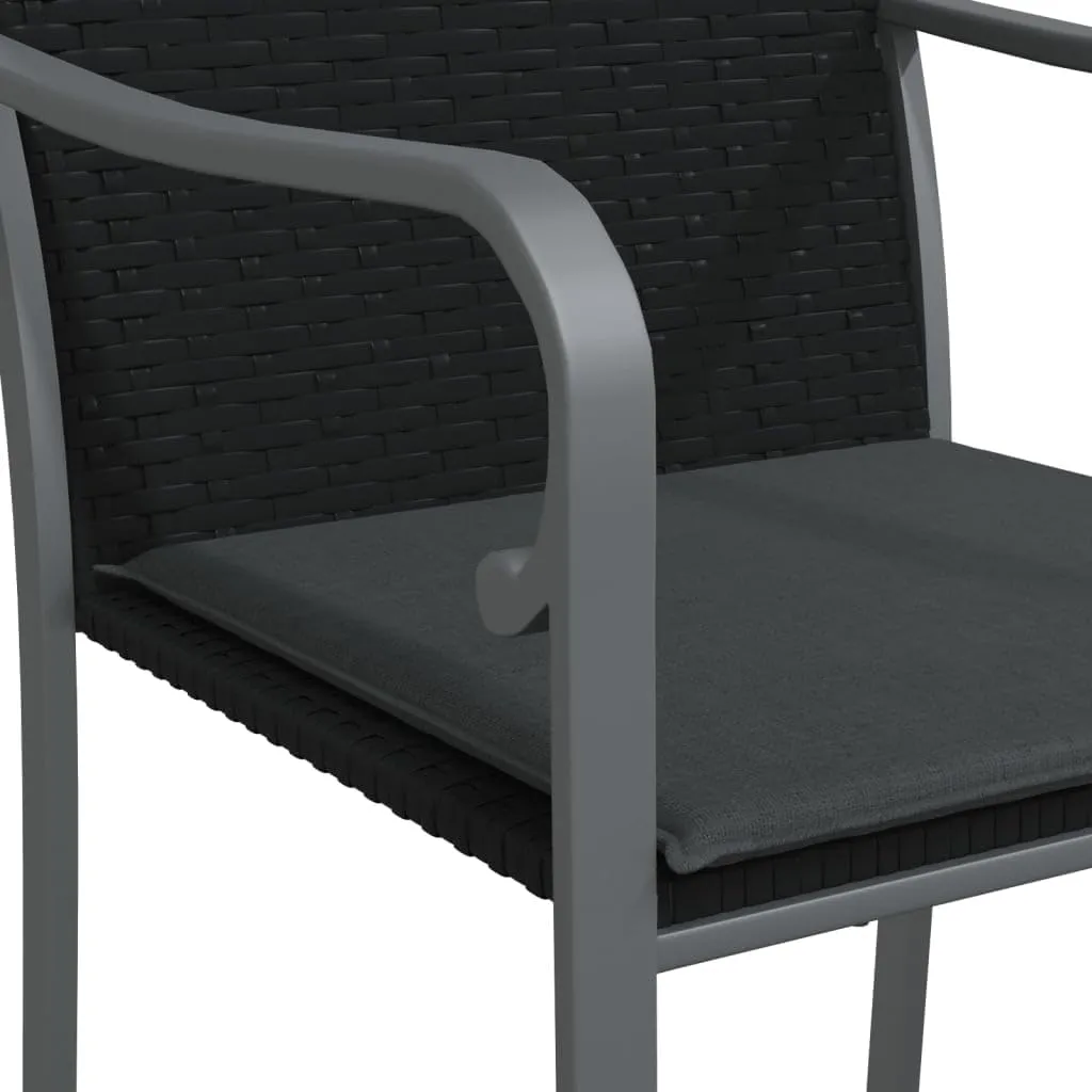 6-Piece Patio Chairs Set with Cushions Black PE Rattan Outdoor Furniture for Garden Pool Beach Lounge Dining