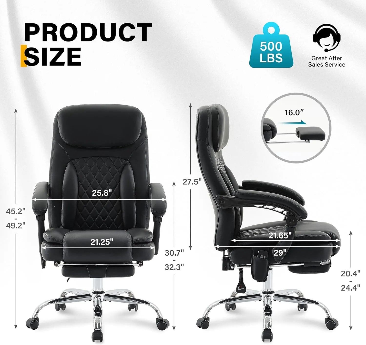 6-Point Massage Office Chair with Heated, Ergonomic Desk Chairs with Footrest & 135°Reclining High Back, Big and Tall Executive Offices Chair 500LBS, Thick Cushion Gaming Chair for Home Office, Black