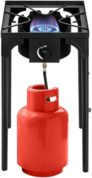 75000-BTU High Pressure Propane Camp Stove, Portable Cast Iron Single Burner Cooker for Outdoor Cooking, Camping, Tailgating with Adjustable Flame (Tank Not Included)