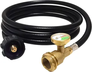 8 Feet Propane Tank Extension Hose with Gauge, Acme to Male QCC/POL Fittings for Gas Grill, Heater and All Other Propane Appliances, Propane Tank Hose Adapter Converts Extension Replacment Parts