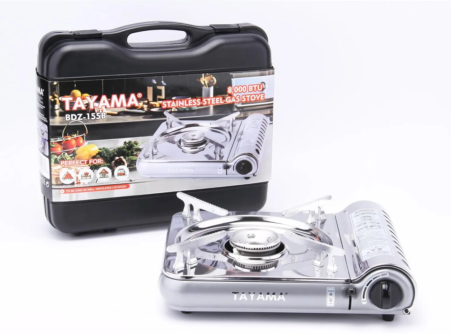 8,000 BTU Stainless Steel Butane Gas Portable Camping Stove