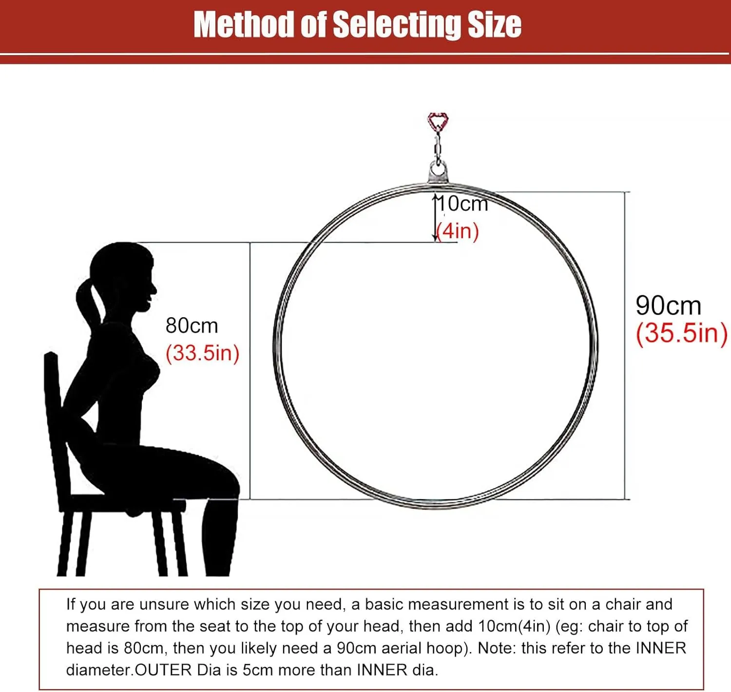 80cm/85cm90cm/95cm Single Point Lyra Hoop Set, Includes Fixing Plate Carabiners Swivel Aerial Strop for Beginners Home Practice and Circus Ring (Color : 1.3in(32mm), Size : Dia 90cm(35.5in))