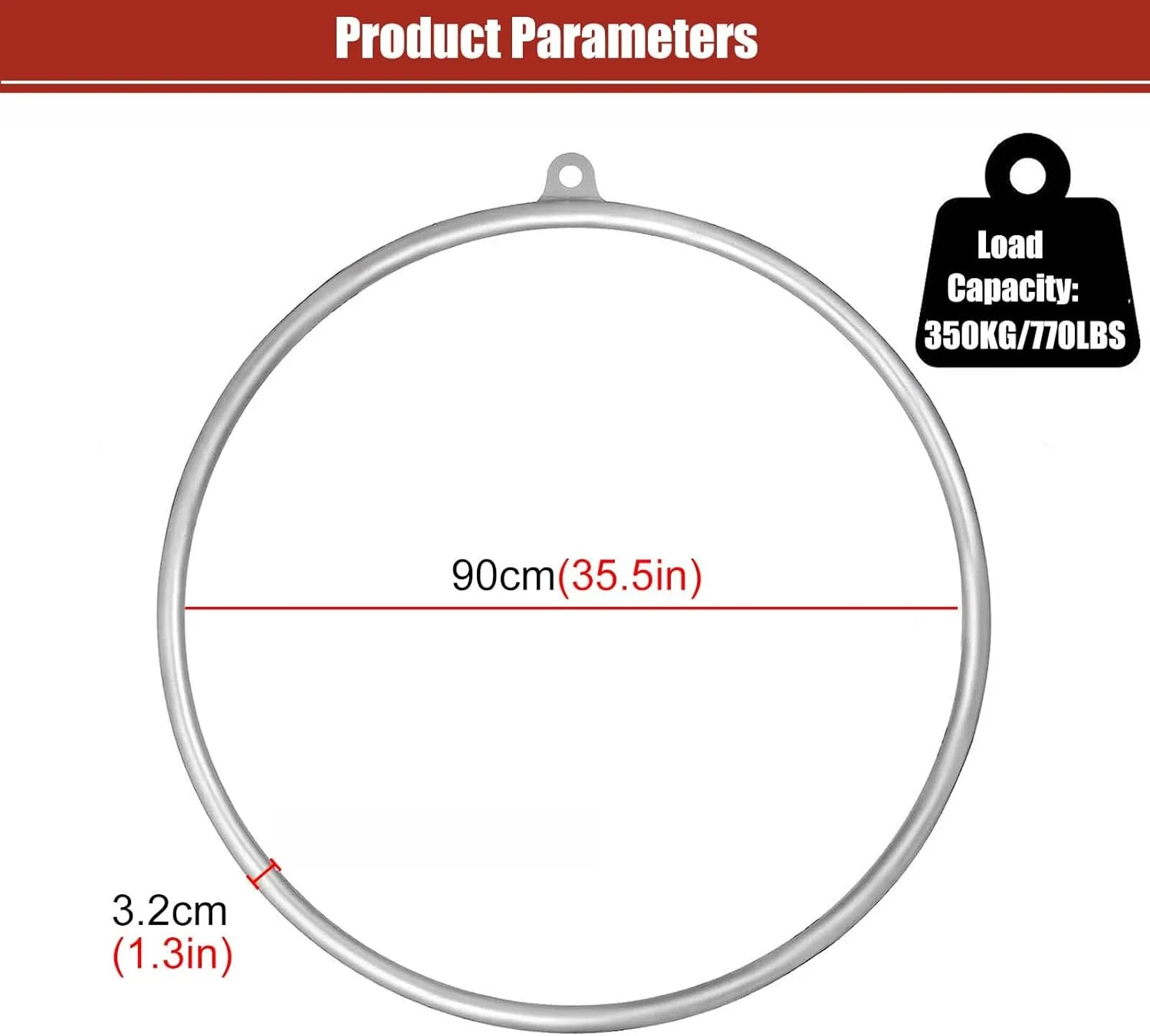 80cm/85cm90cm/95cm Single Point Lyra Hoop Set, Includes Fixing Plate Carabiners Swivel Aerial Strop for Beginners Home Practice and Circus Ring (Color : 1.3in(32mm), Size : Dia 90cm(35.5in))