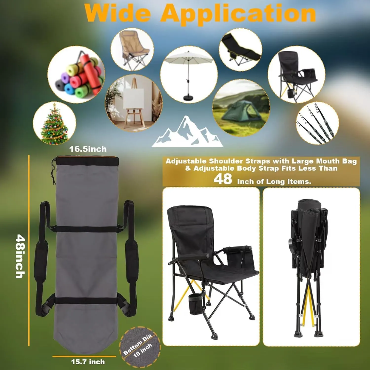 900D 48 Inch Camp Chair Bag Replacement with Shoulder Strap Camp Bag Folding Chair Bag Fishing Outdoor Storage Bag(48 * 16.5 * 10.2Inch (1 Pack，Grey, XL)