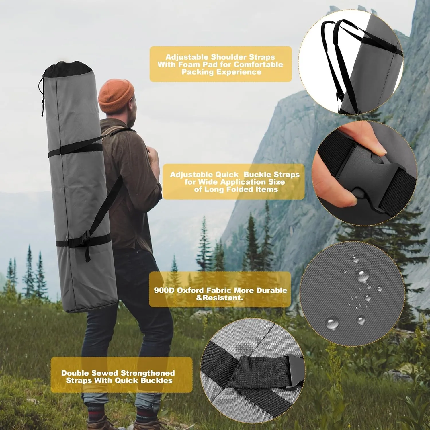 900D 48 Inch Camp Chair Bag Replacement with Shoulder Strap Camp Bag Folding Chair Bag Fishing Outdoor Storage Bag(48 * 16.5 * 10.2Inch (1 Pack，Grey, XL)
