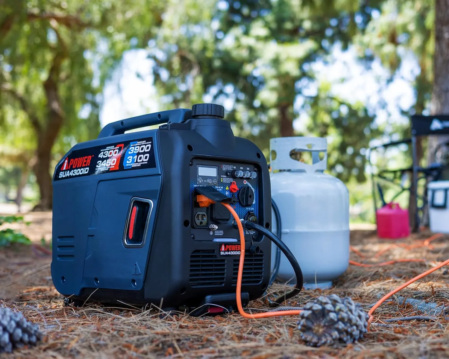 A-iPower Portable Inverter Generator Dual Fuel, 4300W RV Ready, EPA & CARB Compliant CO Sensor, Light Weight With Telescopic Handle For Backup Home Use, Tailgating & Camping (SUA4300iD)
