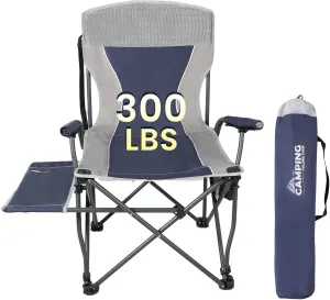 Ablazer Camping Chairs with Side Table, Support 300 LBS Lawn Chairs for Adults Heavy Duty, Folding Chairs for Outside, Camping, RV Trip (Blue)