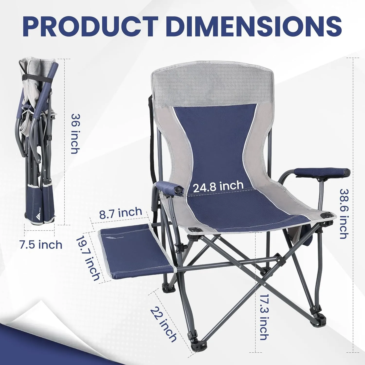 Ablazer Camping Chairs with Side Table, Support 300 LBS Lawn Chairs for Adults Heavy Duty, Folding Chairs for Outside, Camping, RV Trip (Blue)