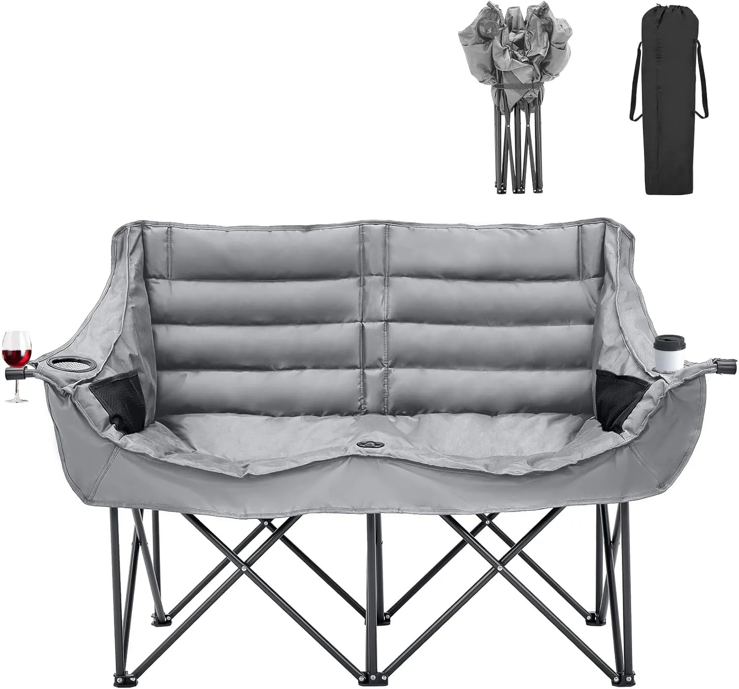 ABORON Oversized Camping Chair, Outdoor Chairs with Side Pocket, Heavy Duty Outside Couch, Folding Cotton Padded Chair Seat for Sports, Patio