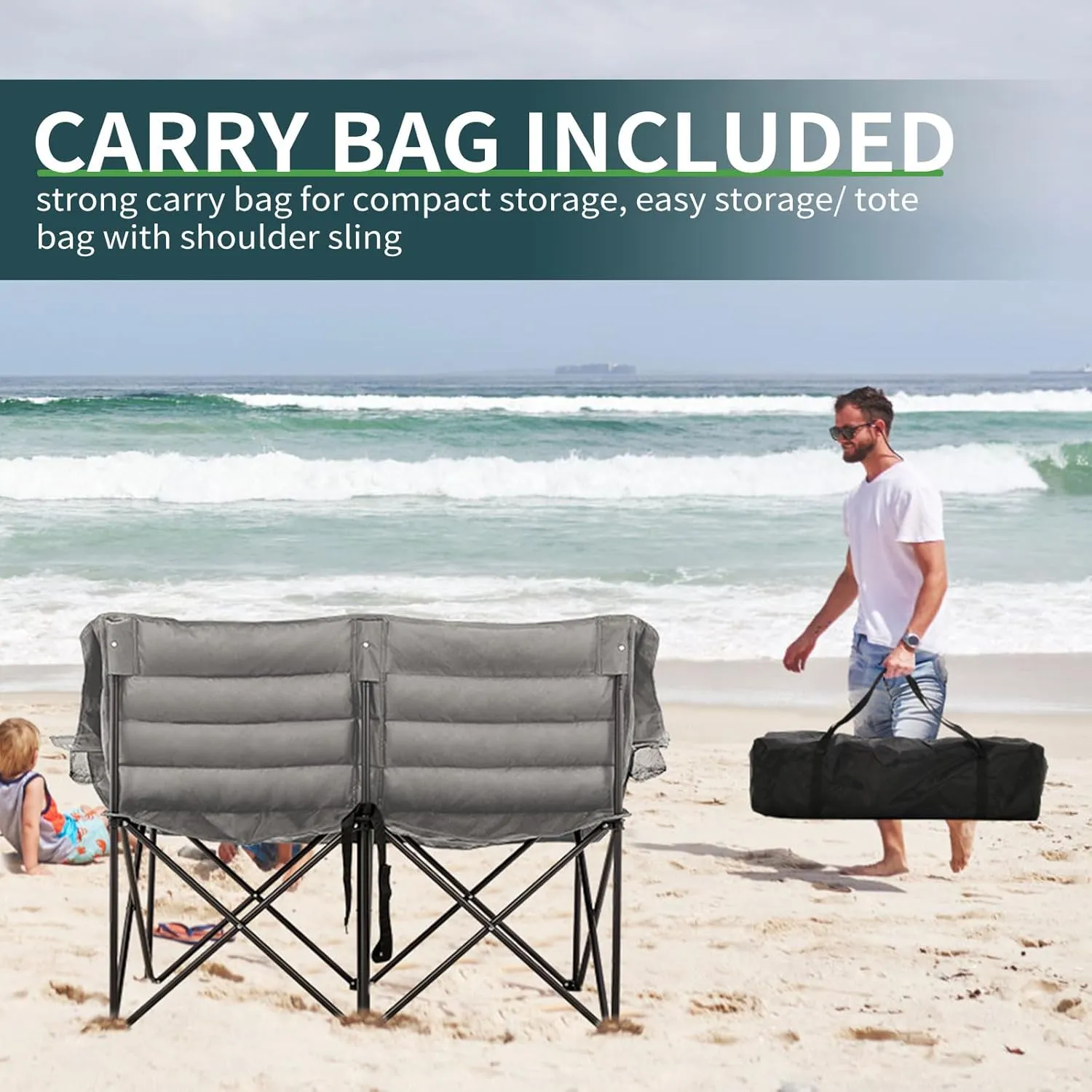 ABORON Oversized Camping Chair, Outdoor Chairs with Side Pocket, Heavy Duty Outside Couch, Folding Cotton Padded Chair Seat for Sports, Patio
