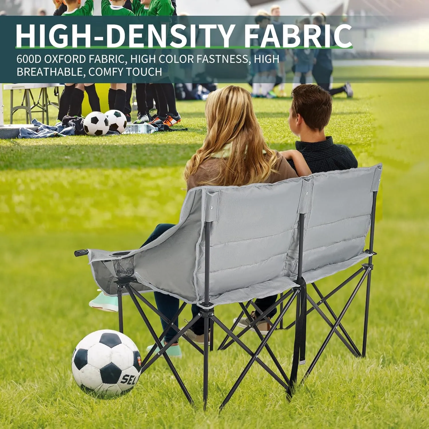 ABORON Oversized Camping Chair, Outdoor Chairs with Side Pocket, Heavy Duty Outside Couch, Folding Cotton Padded Chair Seat for Sports, Patio