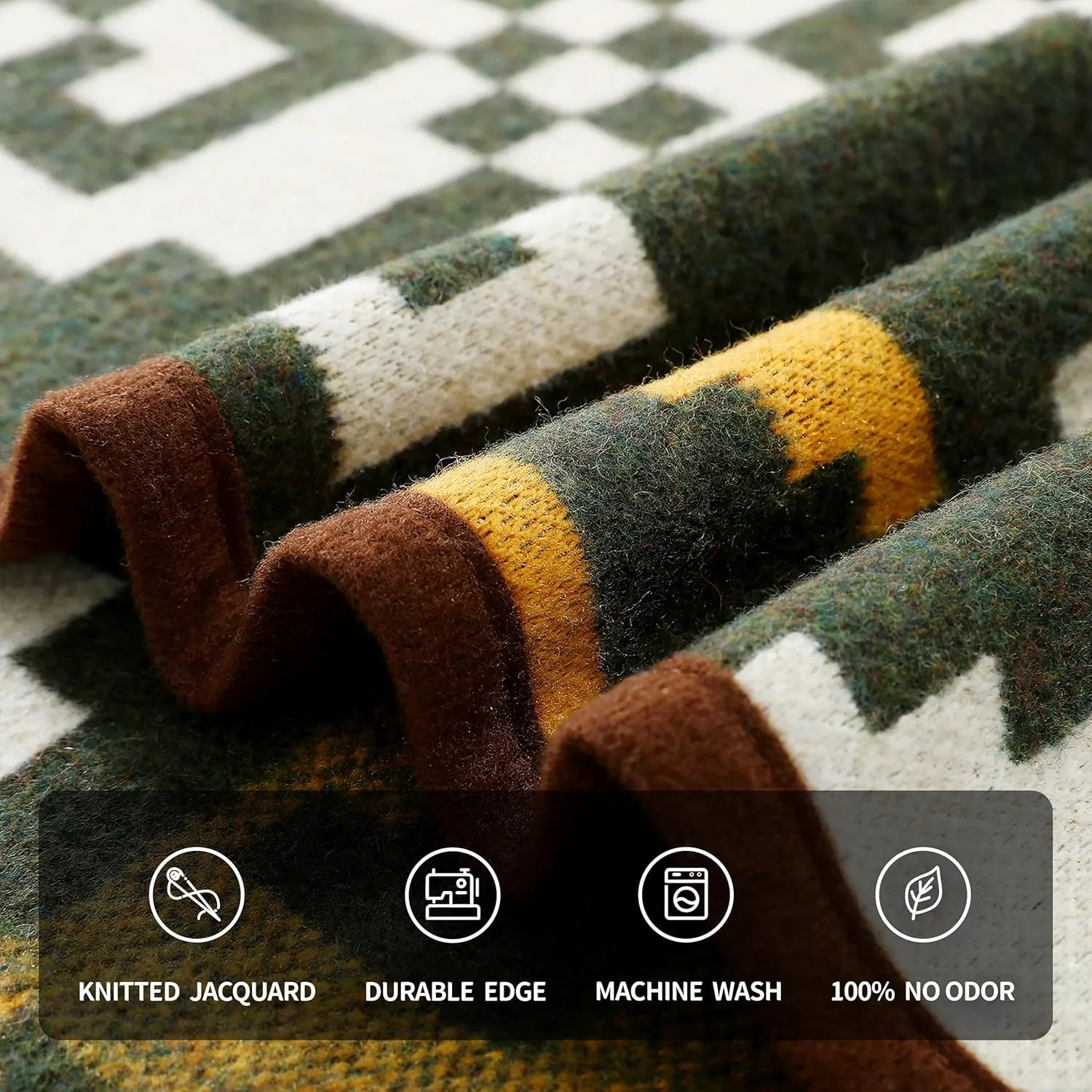 ACUSHLA Merino Wool Blanket - Soft Warm Thick Bed Couch Camp Outdoor Sleeping Blanket Throw All Weather, Aztec Style Green 63" x 51"