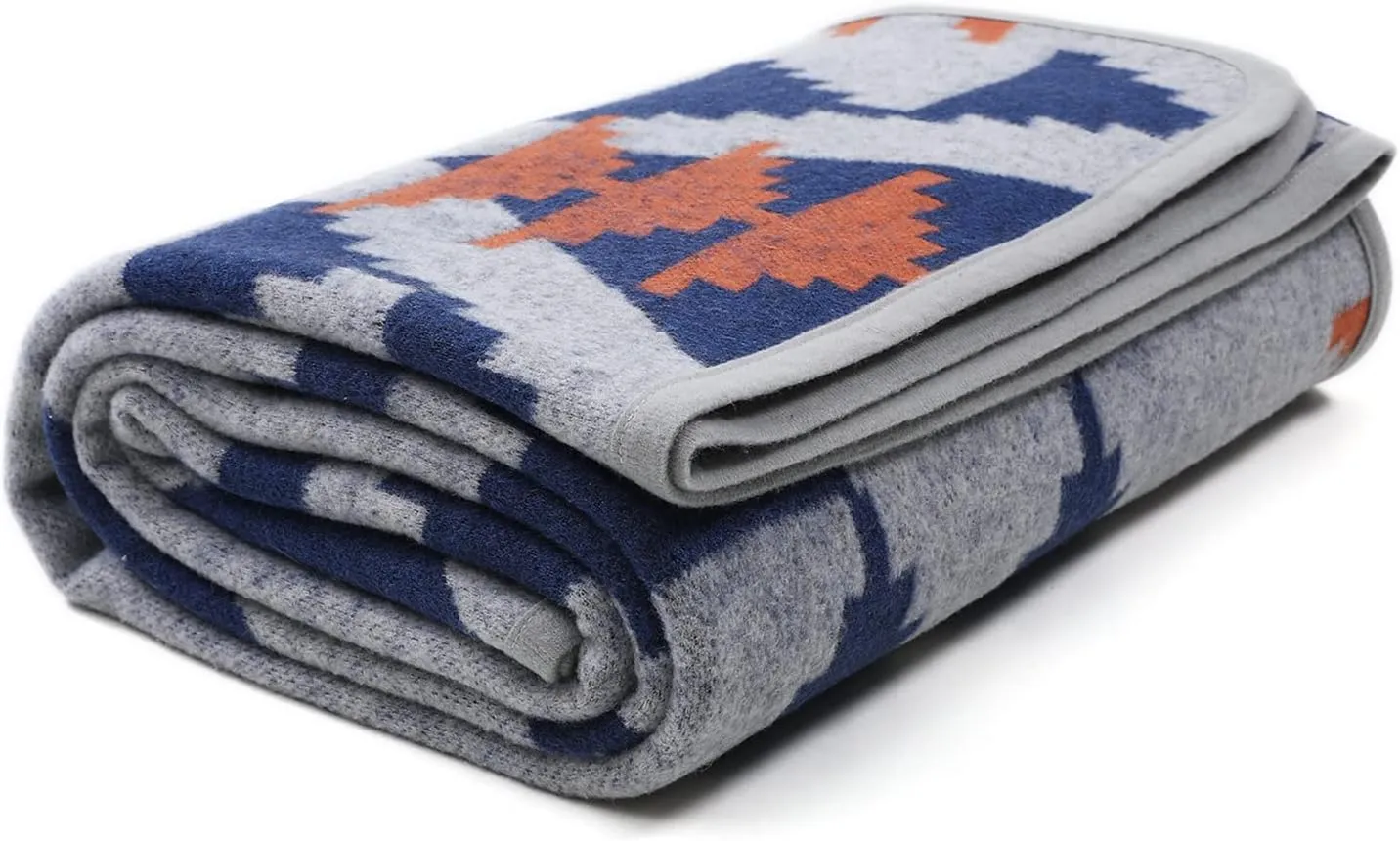 ACUSHLA Merino Wool Blanket - Soft Warm Thick Bed Couch Outdoor Camp Travel Car Blanket Throw All Weather Aztec Style Grey 63" x 51"