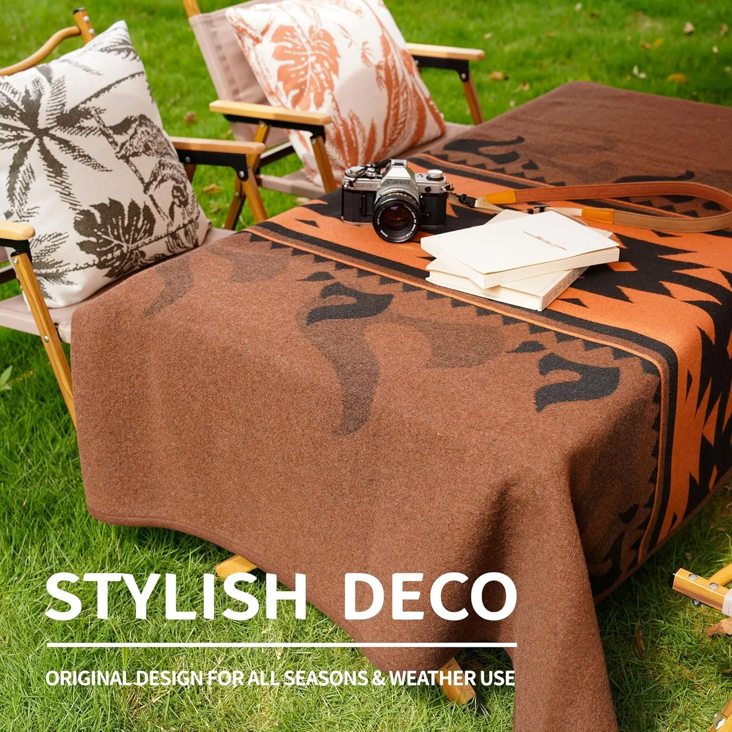 ACUSHLA Merino Wool Blanket - Soft Warm Thick Washable Large Bed Couch Camping Outdoor Travel Throw Blanket All Seasons, Flame Brown 79X63