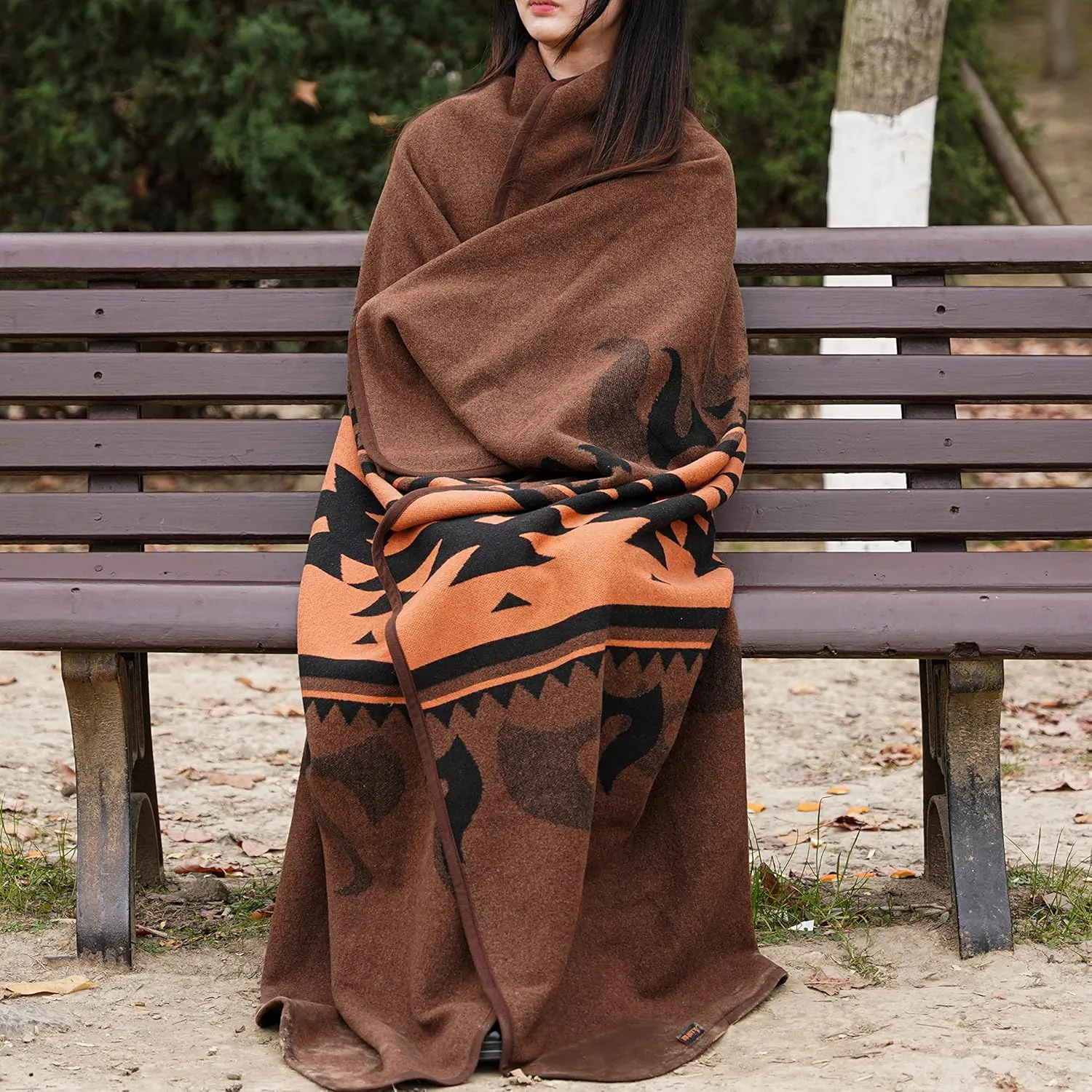 ACUSHLA Merino Wool Blanket - Soft Warm Thick Washable Large Bed Couch Camping Outdoor Travel Throw Blanket All Seasons, Flame Brown 79X63