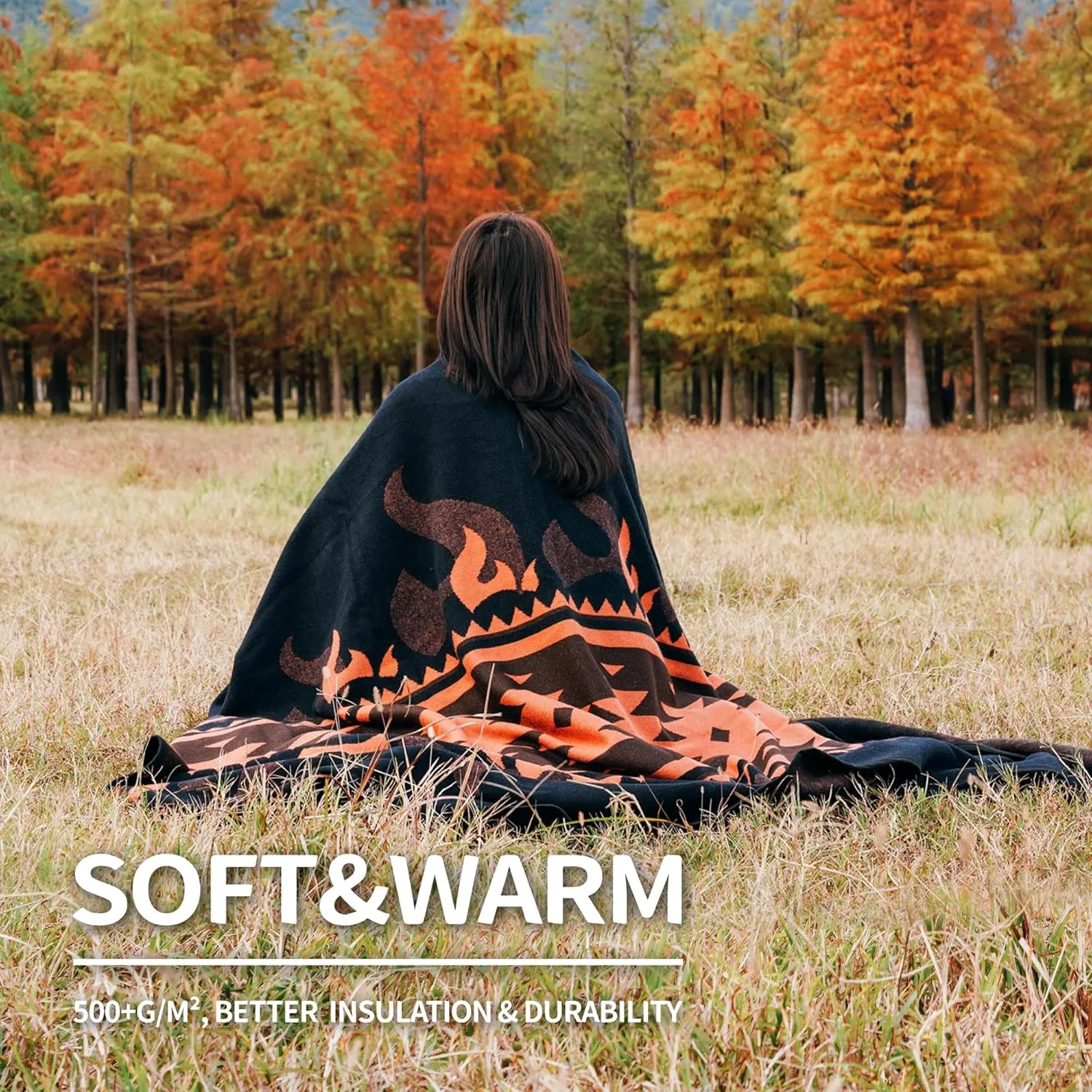 ACUSHLA Merino Wool Blanket - Soft Warm Thick Washable Large Bed Couch Camping Outdoor Travel Throw Blanket All Weather, Flame Blue 79X63