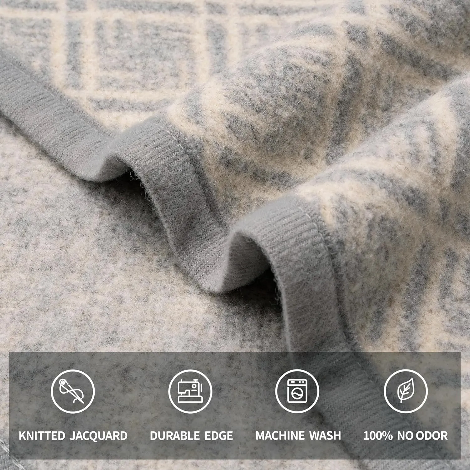 ACUSHLA Merino Wool Blanket - Soft Warm Thick Washable Large Bed Couch Camping Outdoor Travel Throw Blanket All Weather, Plaid Grey 79X63
