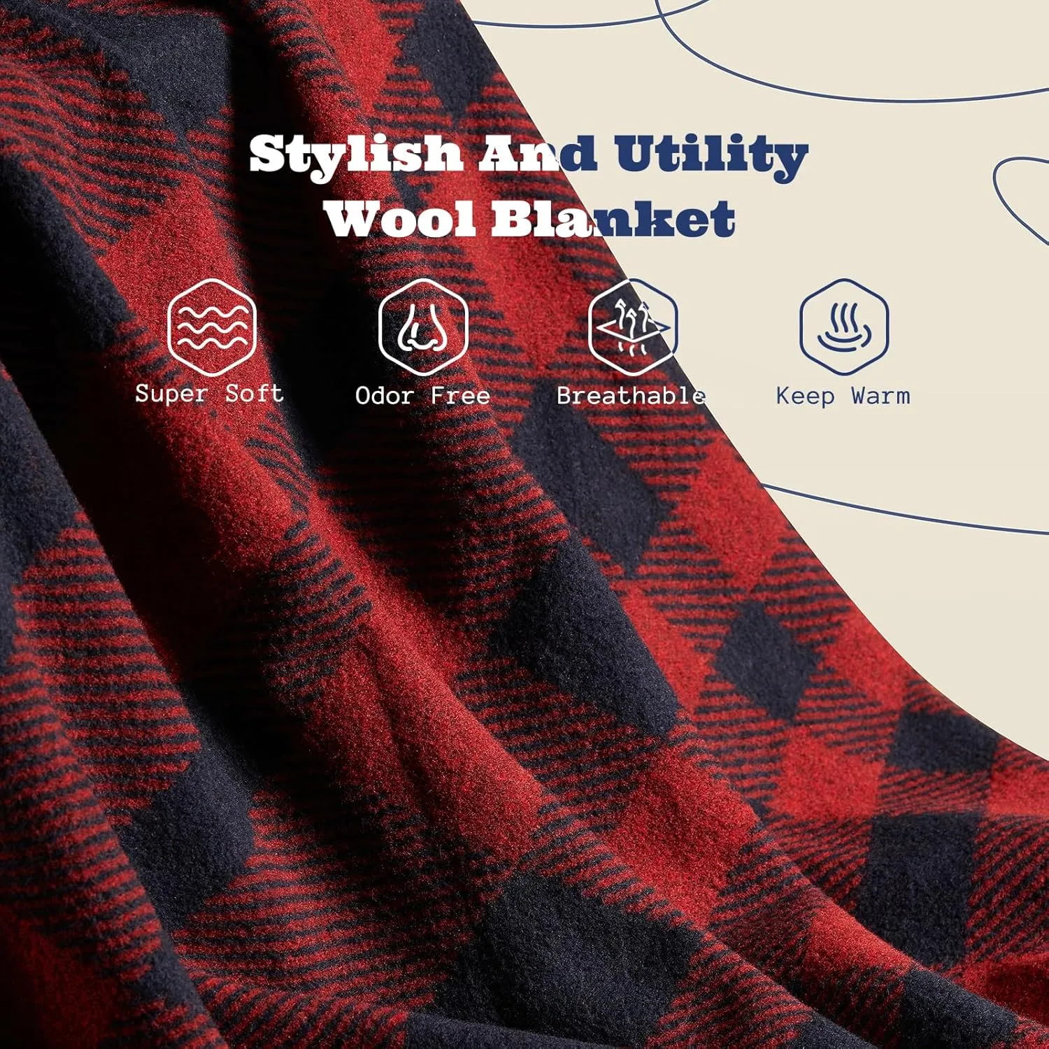 ACUSHLA Merino Wool Blanket - Soft Warm Thick Washable Large Throw Blanket for Camping Bed Couch Outdoor Travel All Weather, Scottish Plaid Red 79X63