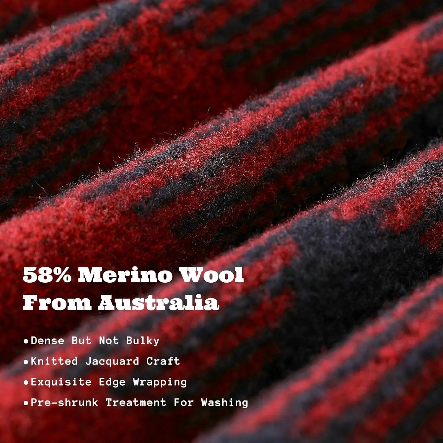 ACUSHLA Merino Wool Blanket - Soft Warm Thick Washable Large Throw Blanket for Camping Bed Couch Outdoor Travel All Weather, Scottish Plaid Red 79X63