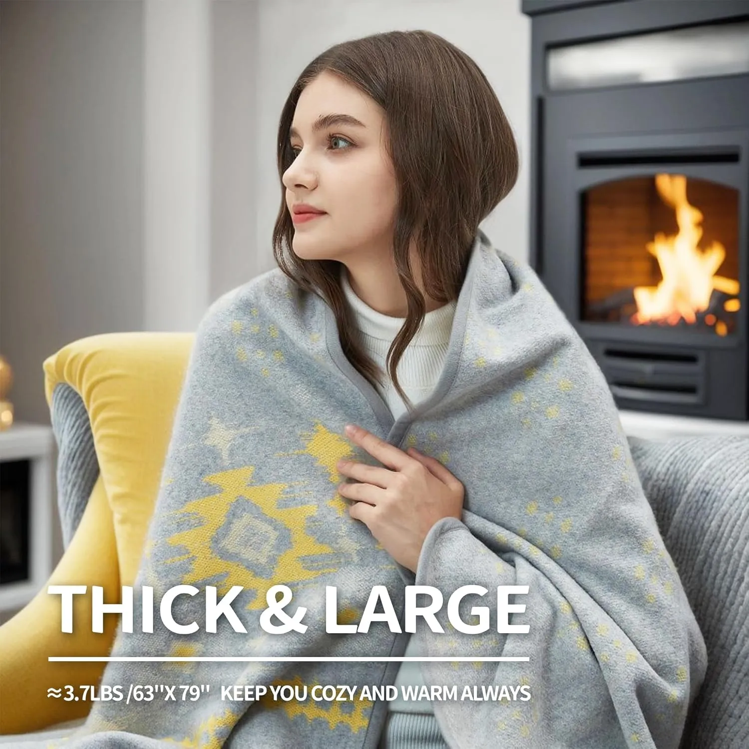 ACUSHLA Merino Wool Blanket - Warm Thick Washable Large Bed Couch Outdoor Camping Throw Blanket All Seasons 79X63, Myers Light Grey