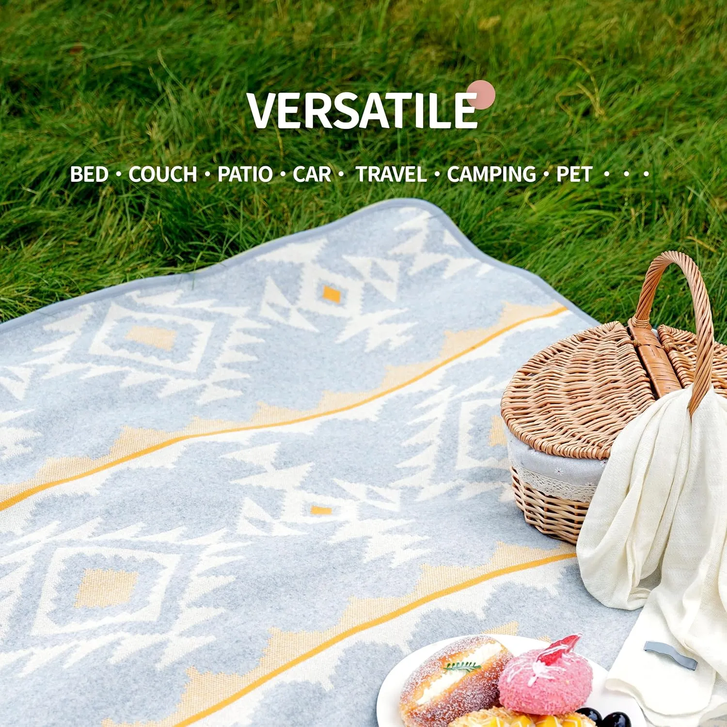ACUSHLA Merino Wool Blanket - Warm Thick Washable Large Outdoor Camping Sleeping Throw Blanket All Weather, Morocco Grey 79x63