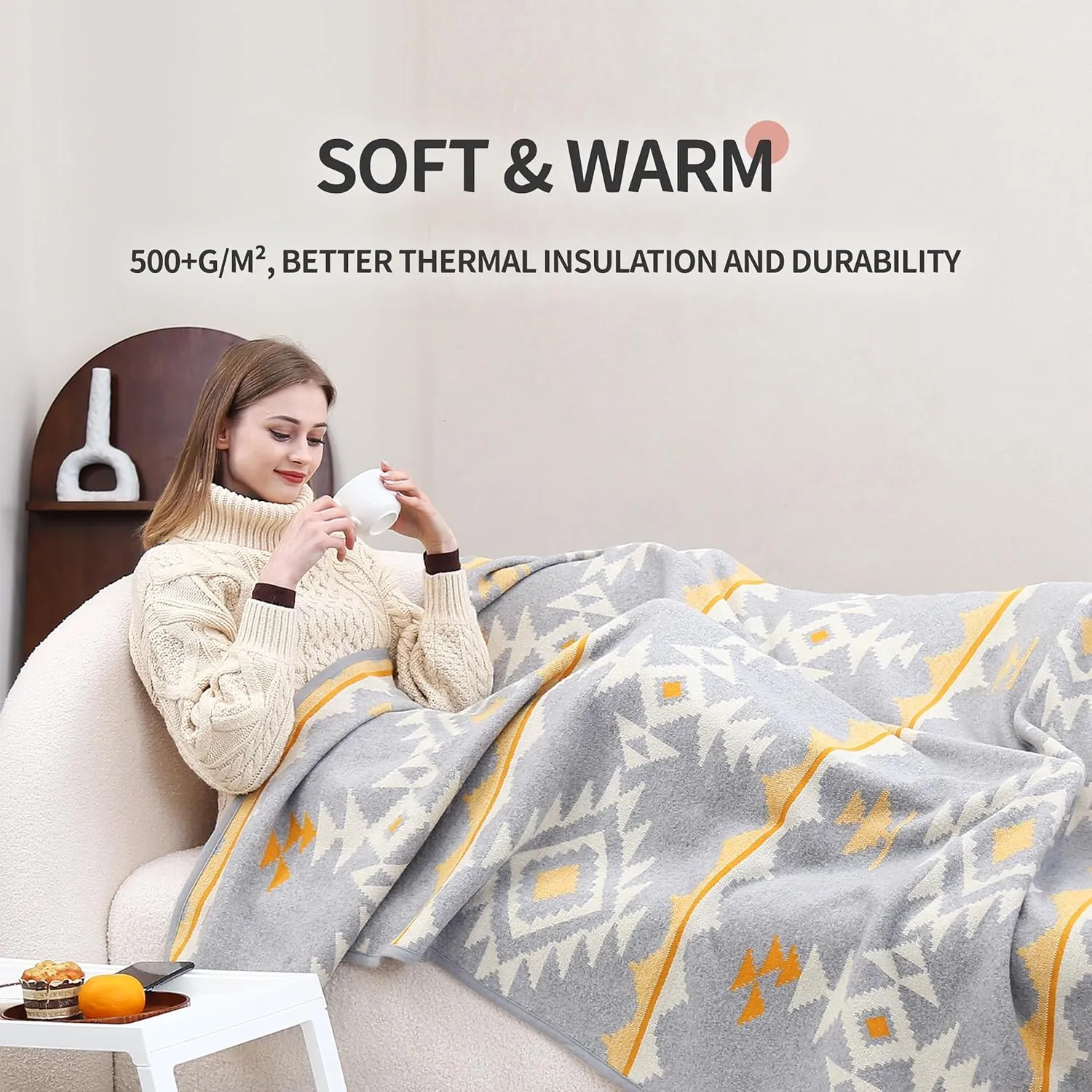 ACUSHLA Merino Wool Blanket - Warm Thick Washable Large Outdoor Camping Sleeping Throw Blanket All Weather, Morocco Grey 79x63