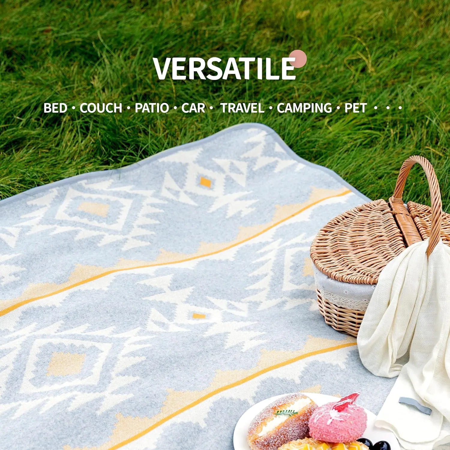 ACUSHLA Merino Wool Blend Blanket - Soft Warm Thick Washable Bed Couch Outdoor Camp Travel Car Blanket Throw All Weather, Morocco Grey 63" x 51"