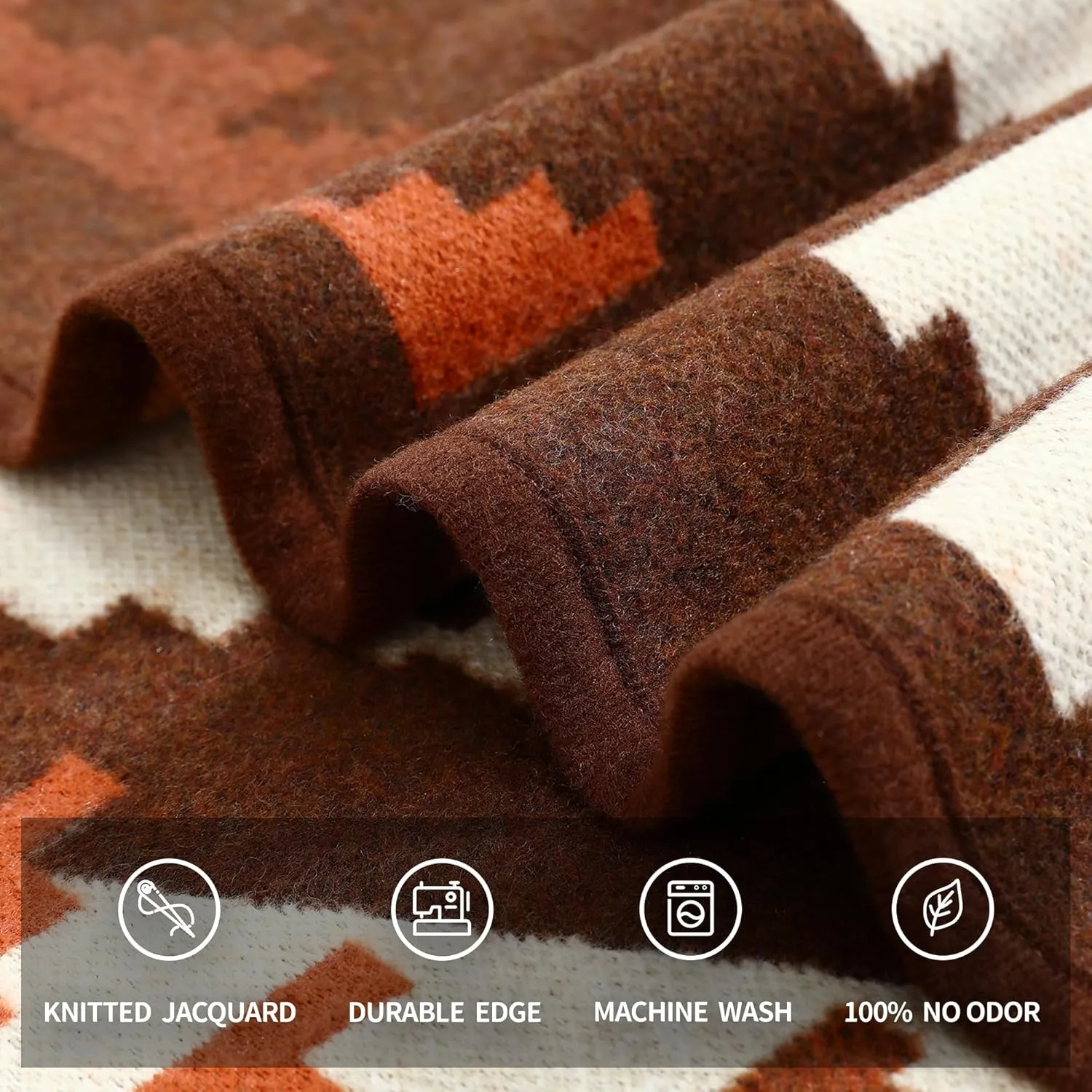 ACUSHLA Merino Wool Camp Blanket - Soft Warm Thick Washable Large Bed Couch Outdoor Camping Sleeping Travel Throw Blanket All Weather, Aztec Brown 79X63