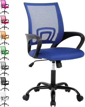 Adjustable Computer Chair With Lumbar Support, Breathable Mesh Backrest for Home Office, Student, Adults, Study, Dorm - Small Desk Chair, Blue