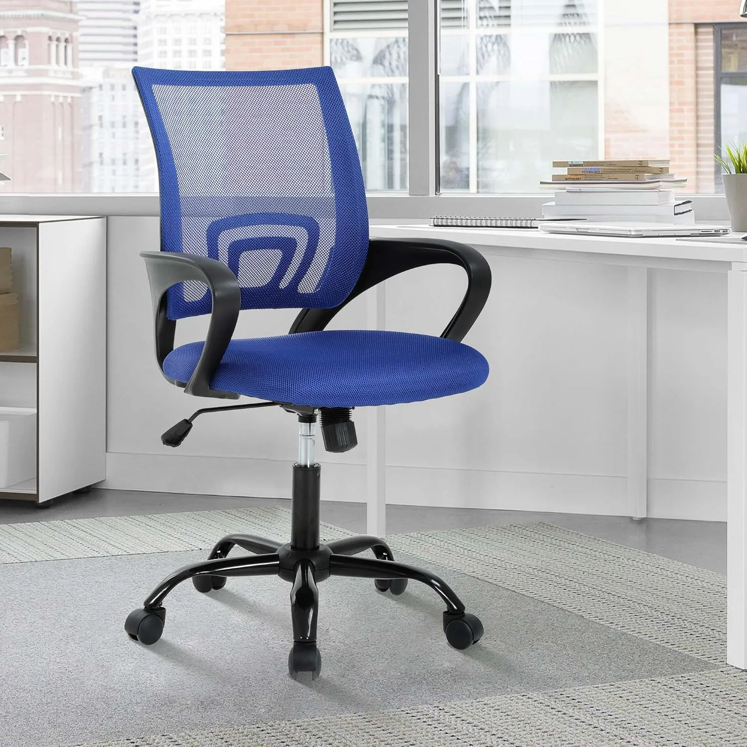 Adjustable Computer Chair With Lumbar Support, Breathable Mesh Backrest for Home Office, Student, Adults, Study, Dorm - Small Desk Chair, Blue