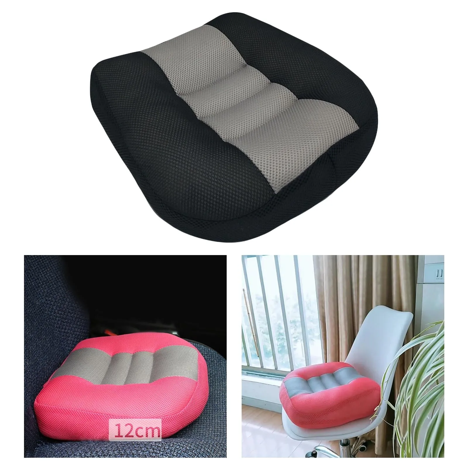 Adult Car Driver Seat Cushion Boost Mat Breathable Mesh Portable Angle Black