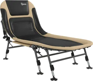 Adults Camping Cot, Folding Bed, 180° Adjustable Reclining Lounger, with Headrest & Cushions, Heavy Duty, Portable, Cream White