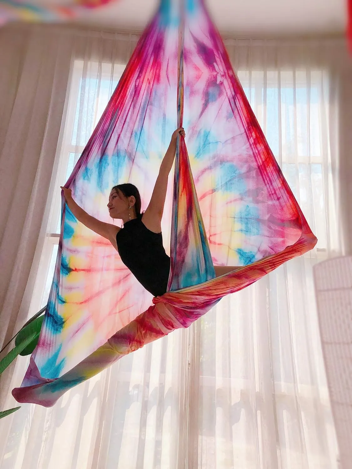Aerial Yoga Hammock 6.5 yards Premium Aerial Silk Fabric Yoga Swing for Antigravity Inversion Include Daisy Chain,Carabiner and Pose Guide