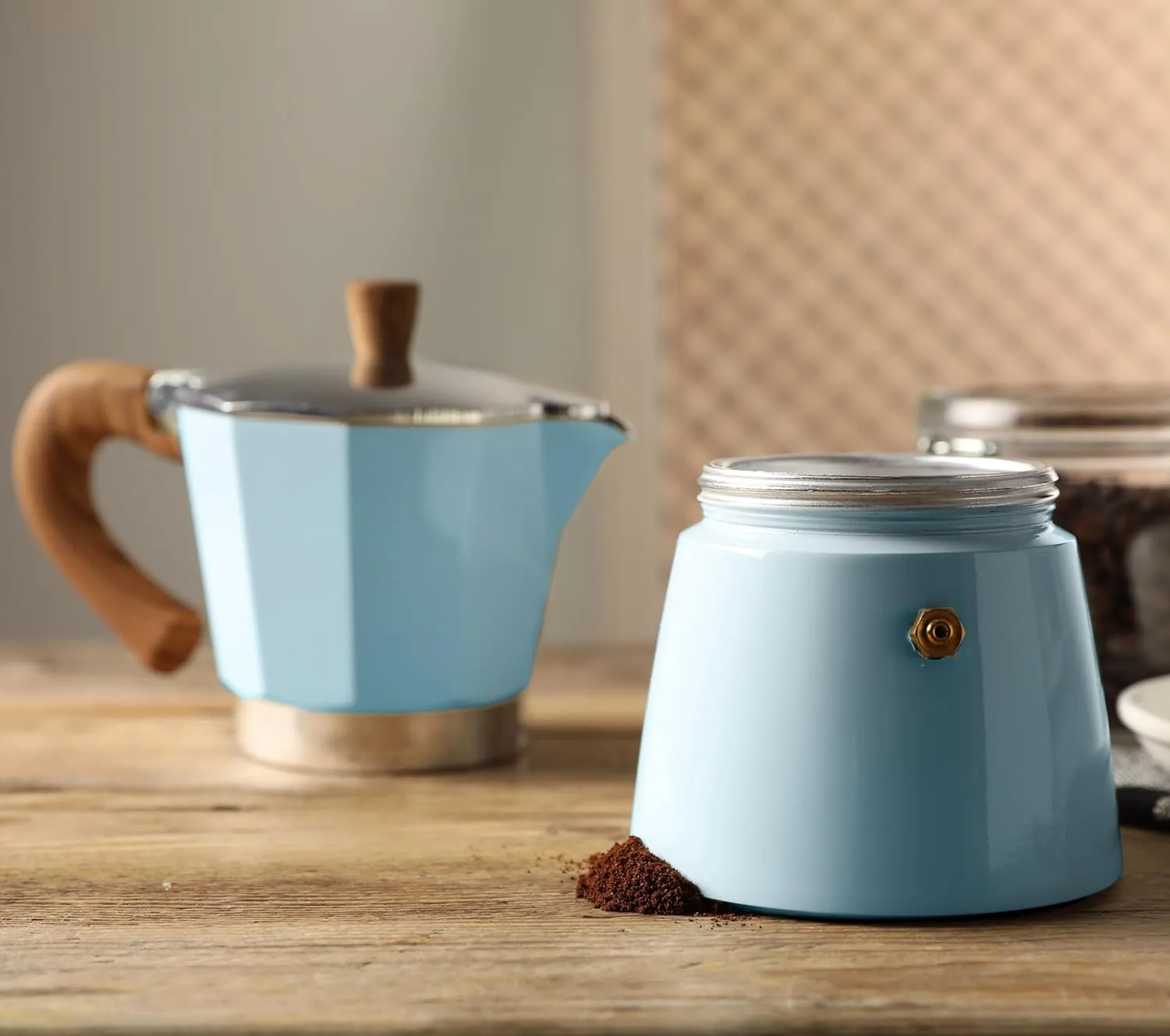 AGOGO Milano Moka pot, Stovetop Espresso maker, Greca Coffee Maker, Stovetop coffee maker and espresso maker percolator With Paper Filter 6 Cup Lake Blue