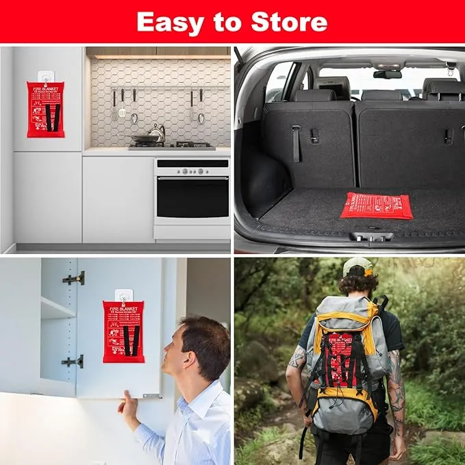 Aleric Emergency Fire Blanket for Home and Kitchen, 2 Pack Fire Suppression Blanket, Fire Extinguisher Blanket, Flame Retardant Blankets Fiberglass Fire Blankets for House Camping