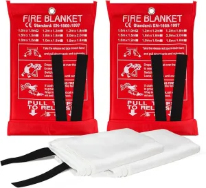 Aleric Emergency Fire Blanket for Home and Kitchen, 2 Pack Fire Suppression Blanket, Fire Extinguisher Blanket, Flame Retardant Blankets Fiberglass Fire Blankets for House Camping